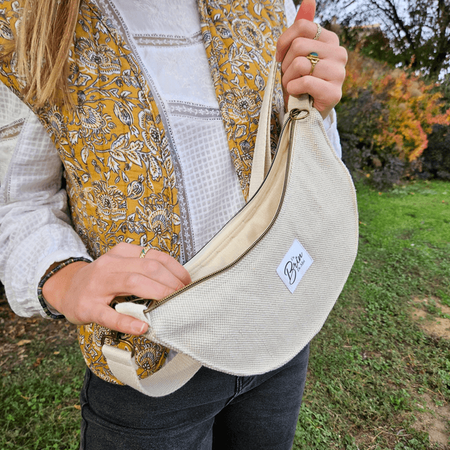 Sac demi-lune duo de beige 
